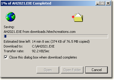 Windows file download progress dialog panel