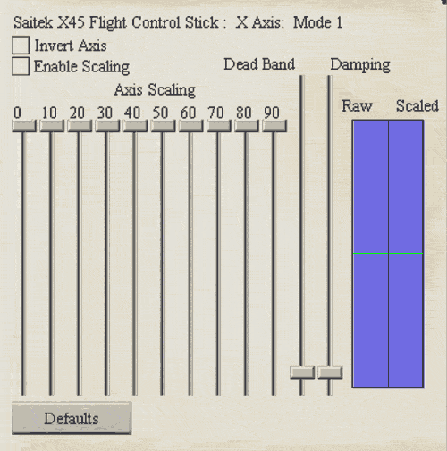 Configure deadband, damping, and other input options for joysticks in Aces High