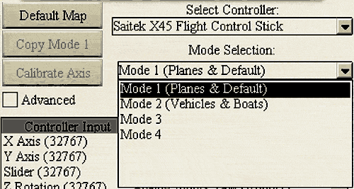 Select the programmiing mode for the joystick and mouse in Aces High