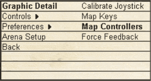 The Options menu list for Aces High